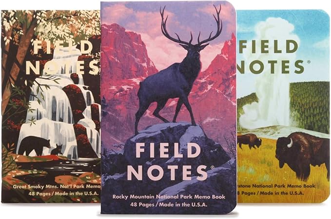 Field Notes: National Parks Series (Series C - Rocky Mountain, Great Smoky Mountains, Yellowstone) - Graph Paper Memo Book 3-Pack - 3.5 x 5.5 Inch