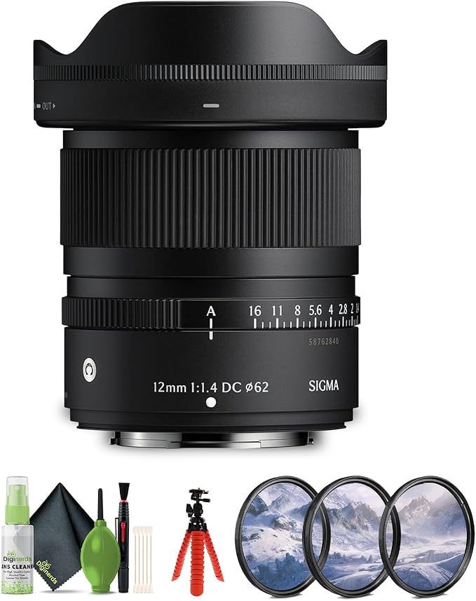 Sigma 12mm f/1.4 DC Contemporary FUJIFILM X (416975) Bundle. The Ideal Lens for Professional Portraits, Weddings Indoor/Outdoor Adventure, Wildlife, Travel, Sarfari, Photography use + Accessories