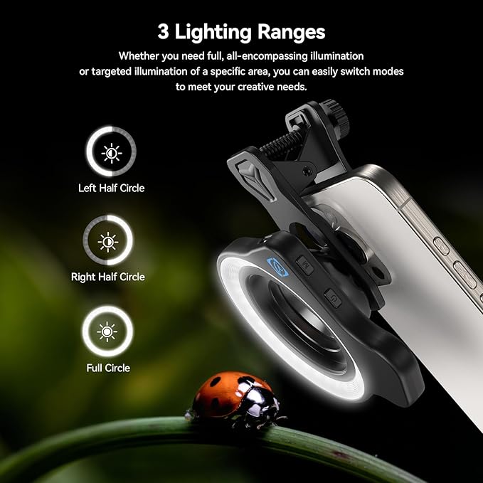 APEXEL Professional Macro Photography Lens with Fill Light for Smartphone, Macro Lenses for iPhone, Samsung, Galaxy, Android Phone(Fits for Almost All Phone), Cell Phone Lens Attachment for iPhone