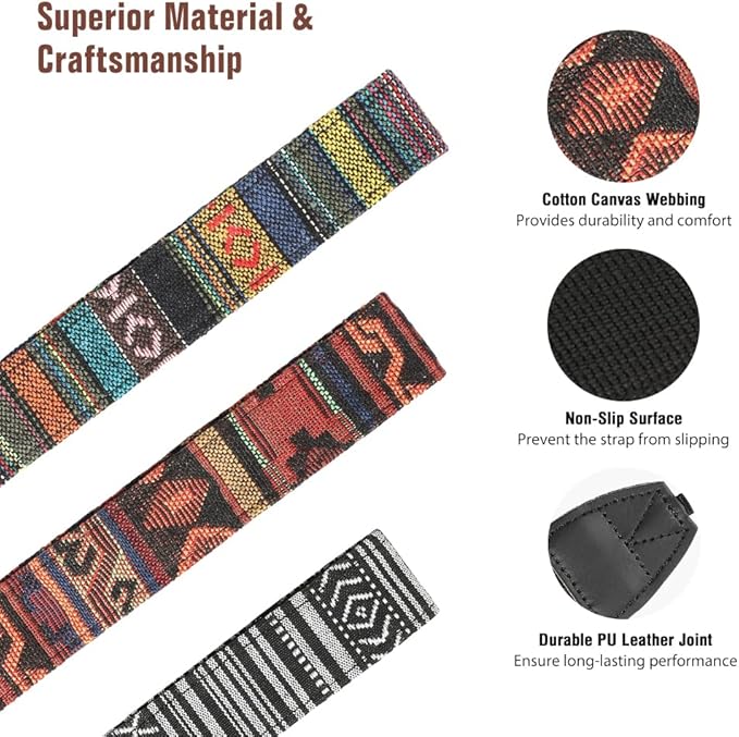 MoKo Camera Strap, Retro Cotton Canvas Woven Strap Universal Shoulder Neck Strap Belt for ALL DSLR/SLR Cameras Canon/Sony/Nikon, Adjustable Thin Strap for Adults & Kids, Bohemia Dark Orange