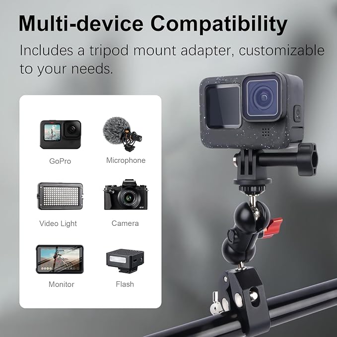 Super Clamp Mount Kit with 360° Ballhead Magic Arm – Universal Camera Mount with 1/4"-20 Screws for DSLR Camera,Led Lights,Action Cameras,and More