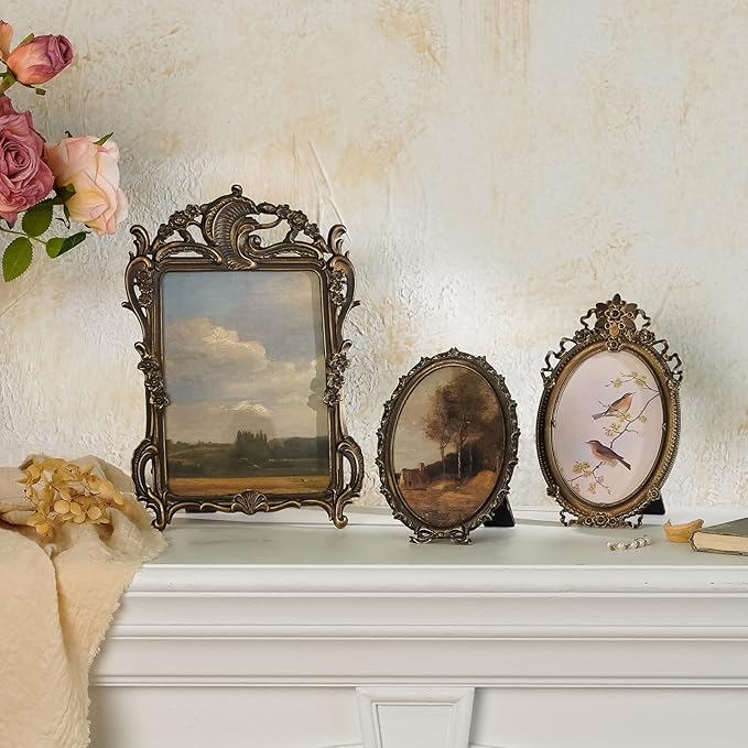 NIKKY HOME Vintage Photo Frame 5x7, Antique Picture Frames, Bronze Gold Decorative Photo Frame with Stand and Glass Front for Tabletop Photos Display Gift Ideas