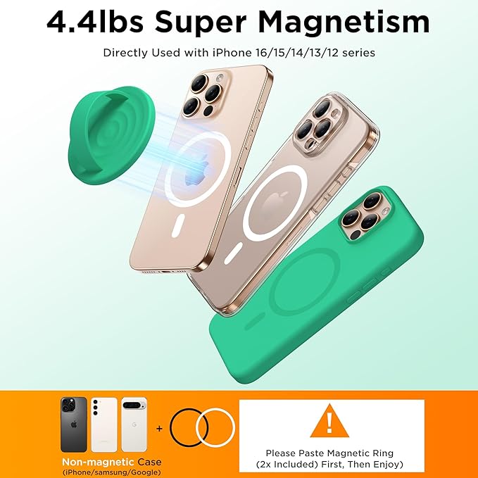 Magnetic Phone Grip Ring Holder, Liquid Silicone Magnet Cell Phone Grip Finger Loop, Compatible with Magsafe, Back of Phone for iPhone 17/16/15/14/13/12 Series, Emerald Green