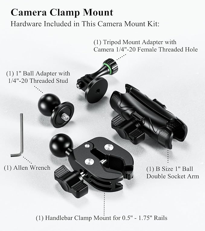 BRCOVAN Super Clamp Camera Mount with 1'' Ball Head 3.54'' Magic Arm, with 1/4"-20 Screw Tripod Mount Adapter, for Action Camera, Camcorder, Monitor, LED Lights and More