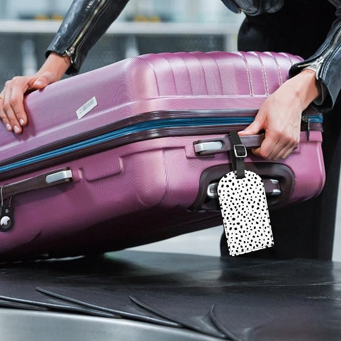 2 Pack Luggage Tag Suitcase Tags PU Leather Identifiers Privacy Cover Luggage Tags Aesthetic Cute Travel Bag Labels for Women Girls Men-Black Spot