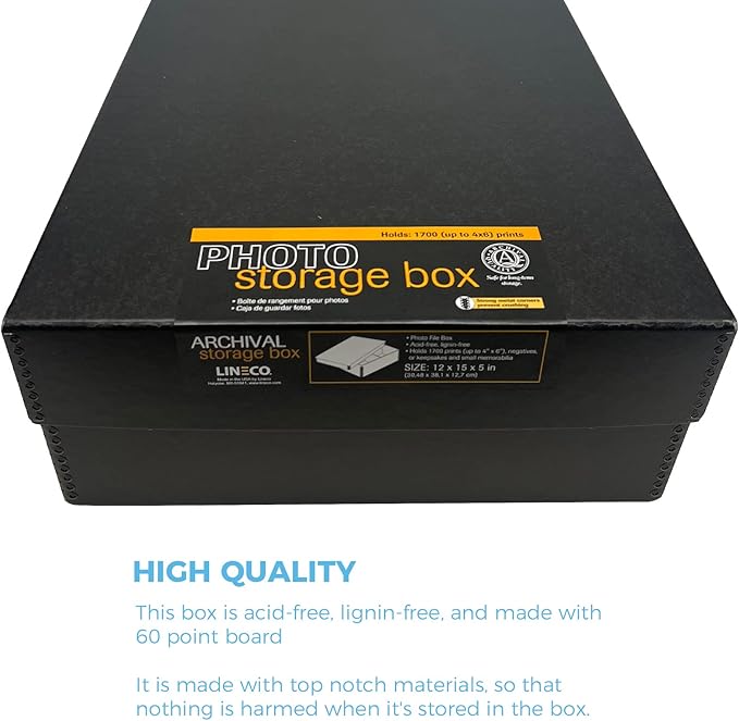 Lineco, 4x6 Photo Storage Box, Archival Pictures Organizer, Holds up to 1700 of 4 x 6 Photograph, Store & Preserve Prints, Docs, Reports, Removable Lid 15.5" x 12" x 5"