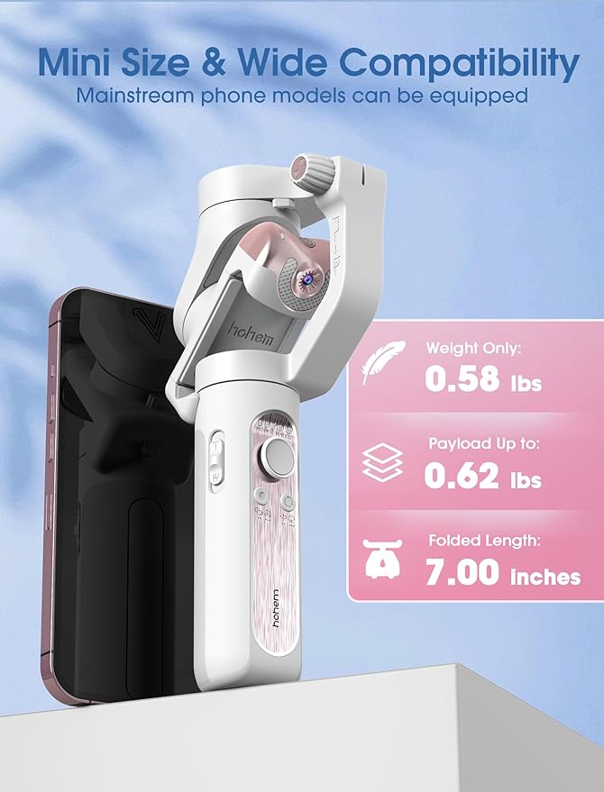 hohem iSteady V2S Gimbal Stabilizer for Smartphone, 3-Axis Gimbal for iPhone, AI Tracking, Portable and Foldable Phone Stabilizer with Fill Light for Video Recording, Vlogging, YouTube, TikTok
