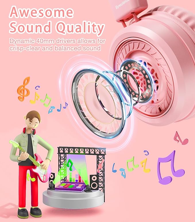 Kids Headphones with LED Lights for School, Upgrade USB Type C Kid Headphone with Microphone, Volume Limiter 85/94dB, Wired On Ear Headphones for Boys/Girls/Tablet/Travel -Pink