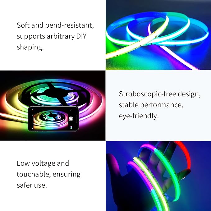 COB RGB Smart IC Strip Lights 40FT UL-Listed 24V Color Flowing Strip Light Multicolor Flexible Tape Lights with APP Control Music Sync for Bedroom Gaming Party Home Decor 2×20FT Rolls