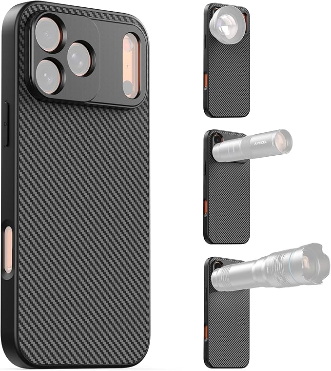 APEXEL 17mm Thread Lens Phone Case Compatible for iPhone 17 Pro Max, Compatible with All Telephoto & Macro Lenses, Durable Protective Cover Black