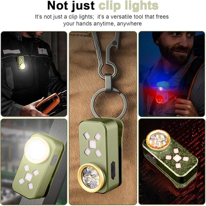 Rechargeable EDC Flashlight, Mini LED Flashights, 500 Lumens Portable Clip EDC Light, Pocket Flashlights, Magnetic Small Keychain Flashlight for Signaling, Camping, Emergency (Green)