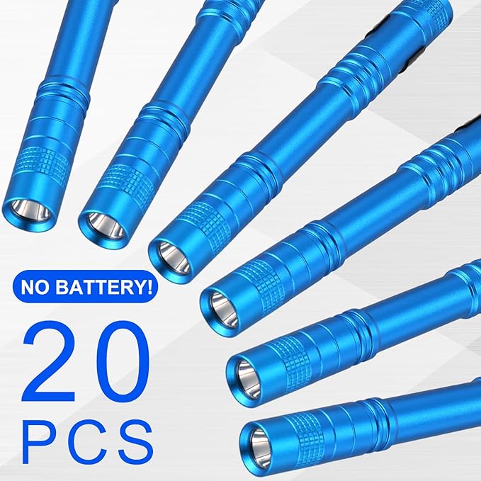 Hortsun 20 Pcs Mini Pen Light Flashlights Christmas Gifts for Men Pocket Flashlights Pen with Clip Small LED Handheld Slim Torches Without Battery(5.12 Inch,Blue)