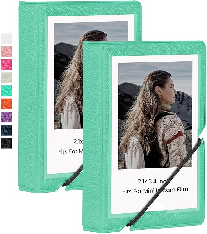 Lifting 2 Pack Mini Photo Album with 28 Pocket 2x3 Inch Pictures Fits for Fujifilm Instax Mini 7s 8 9 11 25 26 40 50s 90 Evo Z2300 Instant Camera, Polaroid Snap,Kpop Photocard Holder (Robin Egg Blue)