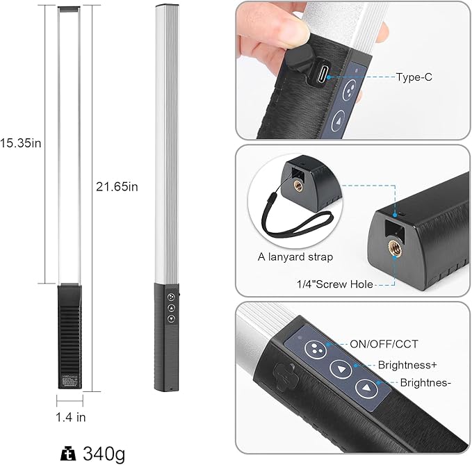 LUXCEO RGB LED Photography Lighting Portable Wand Handheld LED Video Light 1000 Lumens CRI 95+ USB Rechargeable with Remote Control, Carry Bag, Adjustable Color Temperature 3000K-6000K and 36 Colors