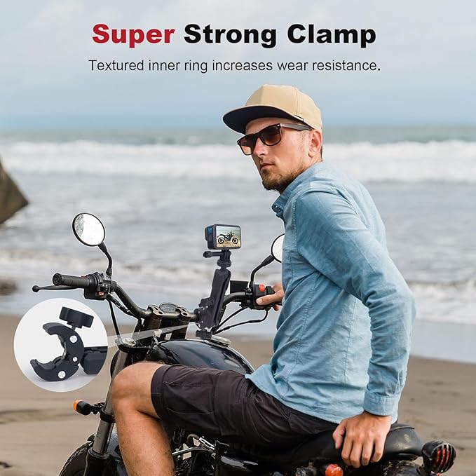 Super Clamp with Dual Ballhead Magic Arm, Aluminum Camera Clamp Mount Kit for GoPrO/Pocket 3 /lnsta360 X5 X4 /DSLR/Monitor/Video Light/Desk/Microphone/Handlebar-360°Rotating & 1/4”Screw, JC029