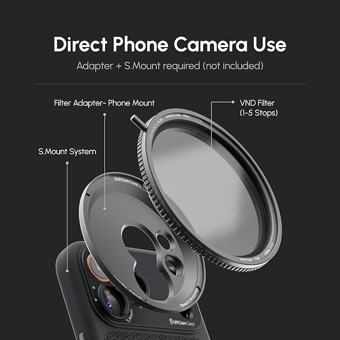 ShiftCam 72mm Magnetic Variable ND (VND) Filter 1–5 Stop – Rotating Dial for Cinematic Outdoor Shoot – Pro Exposure Control for iPhone & Android – Compatible with LensUltra