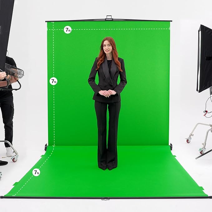 RAUBAY Collapsible Green Screen - FloorFlex Backdrop with Floor Extension 7x7x7 ft - Portable Retractable Chroma Key Background with Stand for Video Conference, Streaming, Photo Studio CGS2100 - FX