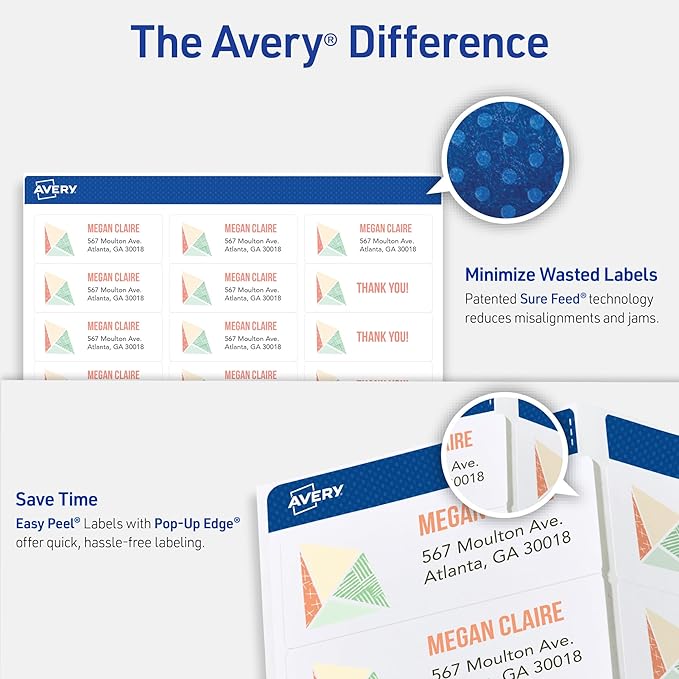 AVERY Address Labels 1 x 2-5/8 inch White | Easy Peel | Sure Feed Technology | For Laser Printers | Permanent Adhesive | 1,500 Labels, Pack of 5