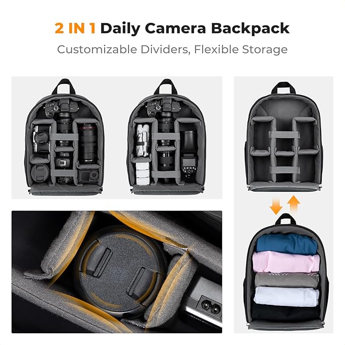 K&F CONCEPT Camera Bag Backpack, Professional DSLR/SLR/Mirrorless Camera Backpack, Photography Camera Case with Tripod Holder & Rain Cover Compatible with Canon/Sony/Nikon/FUJIFILM