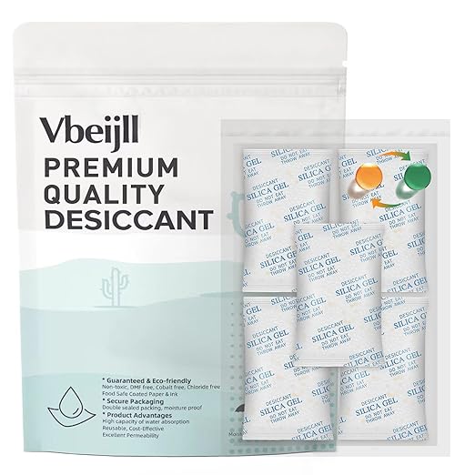 20 Gram (50 Pack) Color-Indicating Silica Gel Packets, Each 5 Pack Individually Sealed, Food Grade Desiccant - Rechargeable Moisture Absorbers for Food Storage, Electronics, 3D Filament & Safes