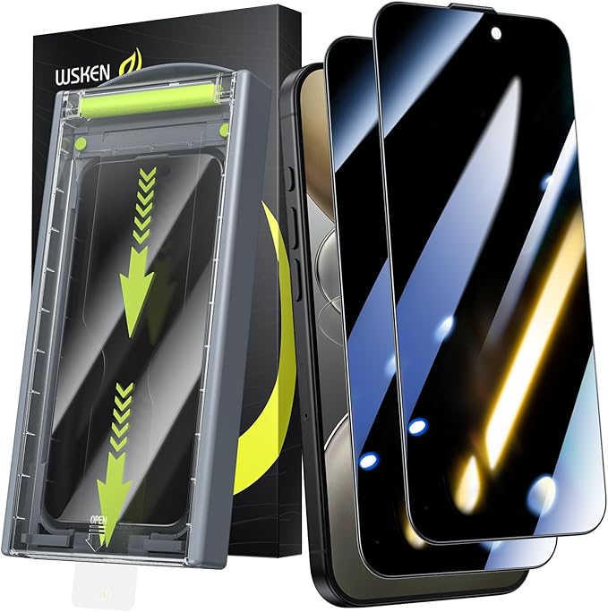 WSKEN for iPhone 16 Pro/iPhone 17 Privacy Screen Protector - [Auto Dust-Remove] 24 Degree Anti Spy 3D Full Coverage Shatterproof Tempered Glass with Zero Bubble Dust Clean Easy Installing House