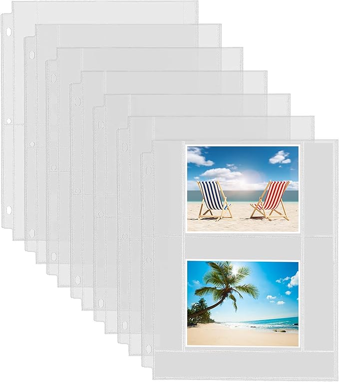 Fabmaker 30 Pack Photo Sleeves for 3 Ring Binder - (4x6, for 120 Photos), Archival Page Protectors, Clear Plastic Refill Pages, Postcard Sleeves, Acid-Free
