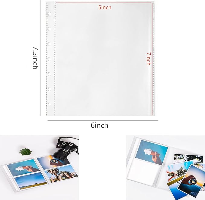 25 Pack Photo Album Refill Sheets, Photo Sleeve Inserts for 50 Photos, Photo Sleeves 5x7,7 Ring Binder Photo Pockets, Each Photo Page Holds Two Pictures, Archival Photo Sleeves,Photo Protectors