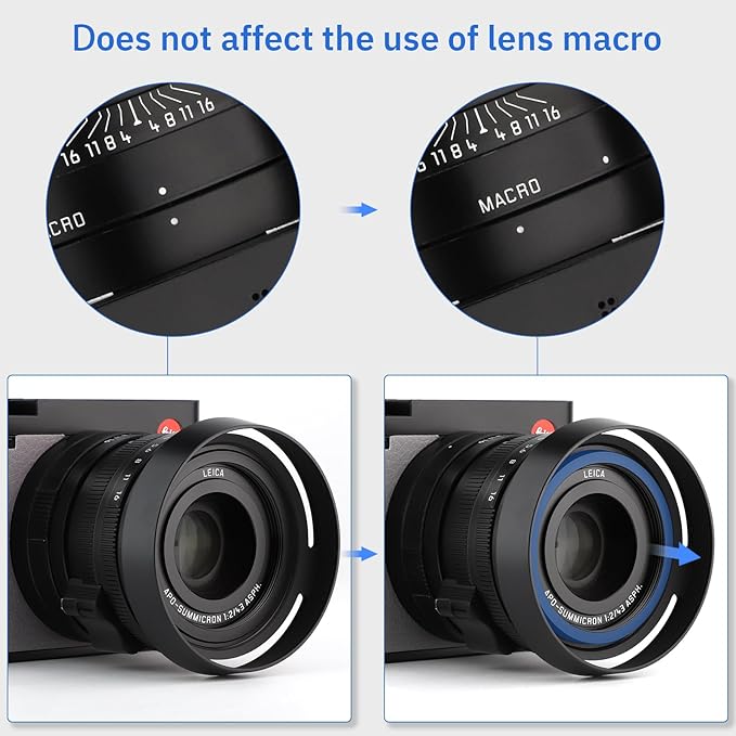 Haoge LH-LQ Metal Lens Hood Shade with Cap for Leica Q3 Q3-43 Q2 Q-P QP q Typ 116 Typ116 Camera Black