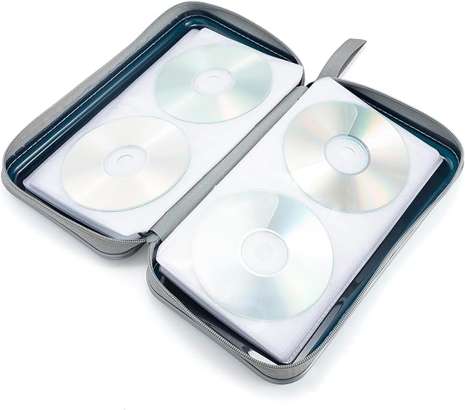 alavisxf xx CD Case, 96 Capacity Hard Plastic CD Holder Protective DVD Disc Storage Case Holder Portable Zipper CD DVD Organizer Storage Wallet for Car Home Travel(96 Capacity,Dark Blue)