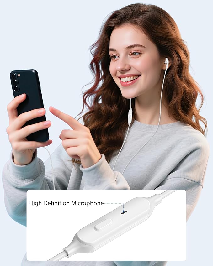 Wired Earbuds with Carrying Case, 3.5mm Jack Plug and Play in Ear Buds Corded Headphones with Microphone for School Class PC Computer Laptop for Chromebook Wire Aux Earphones Cord Headset White