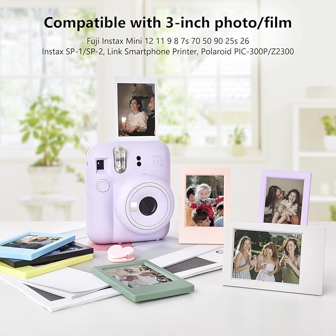 HIYQIN 7 Packs 2x3 Mini Photo Frame for Instax Mini EVO/12/11/Liplay/SE/Link 3/41/40/99/90/7+ Camera Film, Desk Stand Up Small Picture Frame with Clear Protective Film, 3-in Films Frame - Colorful