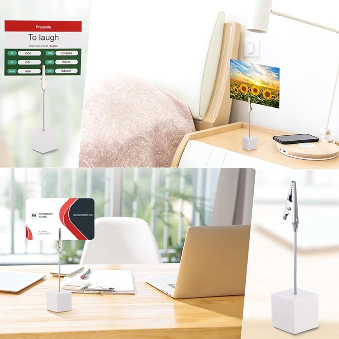 Gersoniel 100 Pcs Cube Base Memo Clip Holder with Alligator Clip Wood Table Number Holder Cube Base Place Card Stand Mini Photo Menu Stand for Displaying Number Card (White)