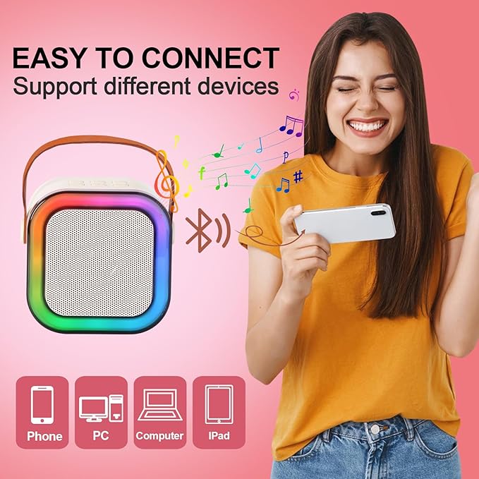 Karaoke Machine for Kids, Kids Karaoke Machine Gifts for Girls and Boys Family Party, Kids Karaoke Machine for Girls with 2 Wireless Microphones, Mini Portable Bluetooth Speaker (Ivory)