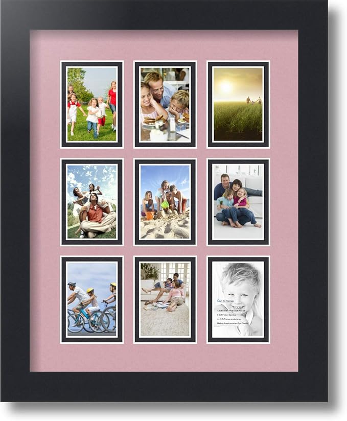 ArtToFrames Collage Photo Frame Double Mat with 9-2x3 Openings with Satin Black Frame and Seashell mat.