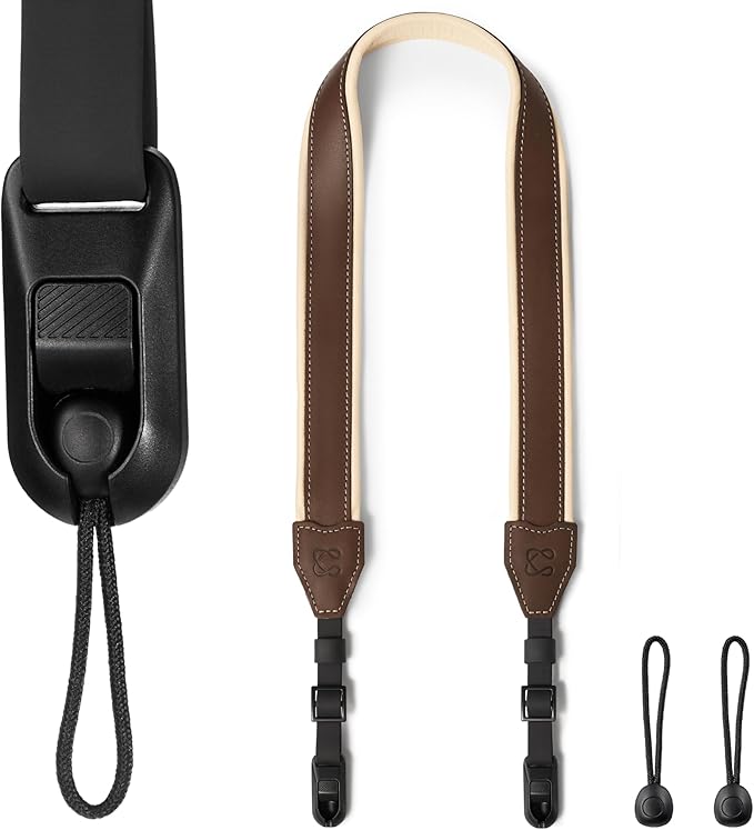 C Coiro Classic Leather Camera Strap with Quick Release, Sling Neck DSLR SLR Camera Shoulder Strap for Photographers