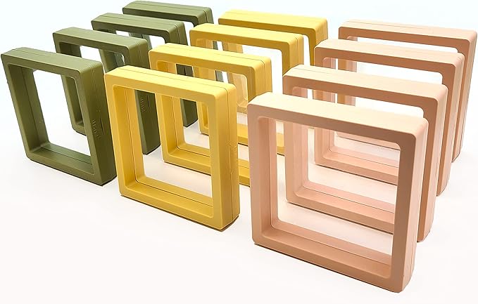 12PCS 3D Floating Frame Display Stand, Jewelry Box, Gift Box, Ornament Organizer, Small Travel Jewelry Box, PE Film Anti-Oxidation, Suspended Display Box Stackable (3.54*3.54，Type 2)