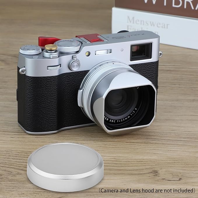 Haoge Cap-X54W Metal Lens Cap for Fujifilm X100VI Fuji X100V Camera Silver Compatible with Haoge LH-X54W Lens Hood