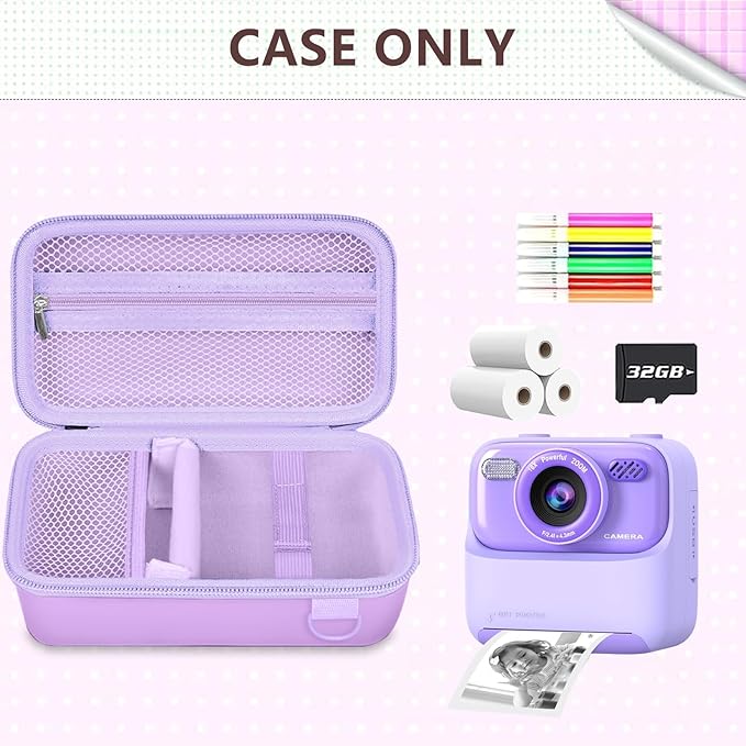 Leayjeen Kids Camera Case Compatible with Cimizi/Gofunly/Aasonida/CAMCLID/LETSHAHA Kids Instant Print Camera, Kids Instant Camera for 1080P Printed Photos,Birthday Gifts for Kids-Purple(Case Only)