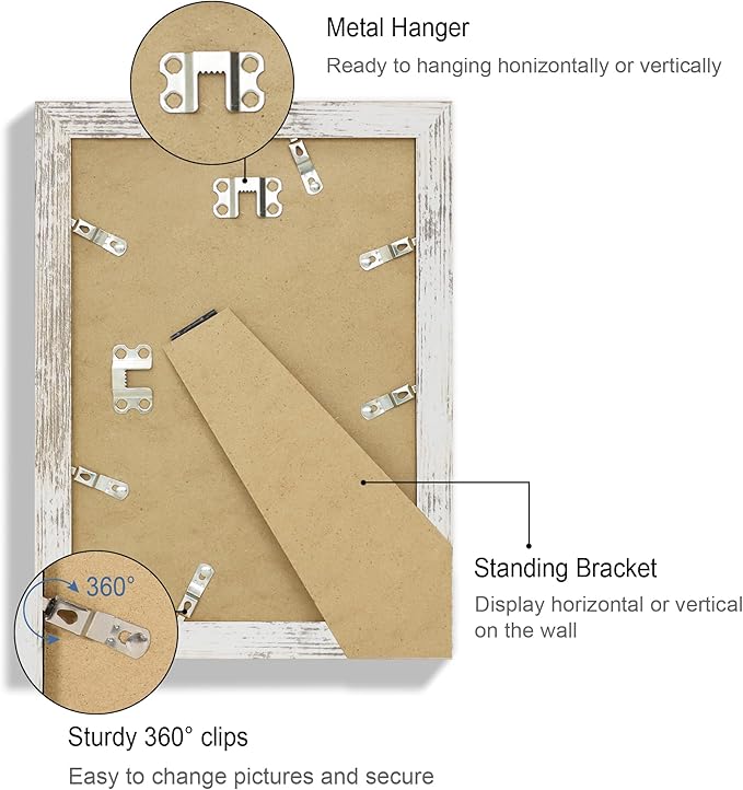 7x10 Picture Frame Set of 4, Made of Real Glass and Distressed White Frame - Display 5.5 x 8.5 Diploma Frame with Mat or 7x10 Without Mat, 7 by 10 Photo for Wall or Tabletop