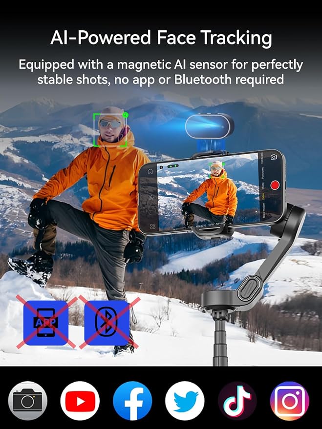 AOCHUAN Gimbal Stabilizer for iPhone with AI Tracking Sensor, Elevate Your Filming w/7.8" Extension Rod and OLED Screen for iPhone Gimbal, Gimbal w/8.0 Stability for Sports Shooting-Smart X2 AI Black
