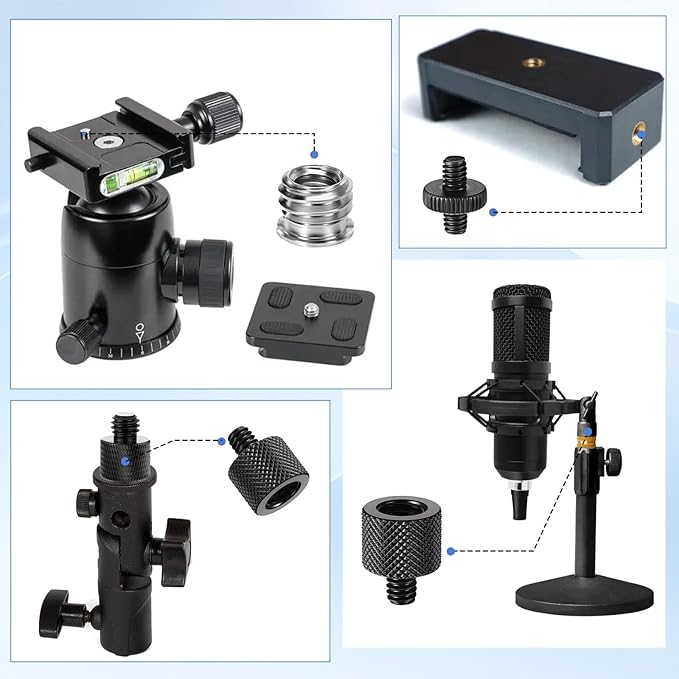 Tripod Screw Adapter, 6 Pcs Aluminum Alloy 1/4 to 3/8 & 3/8 to 1/4 Camera Tripod Adapter Gewinde Stativ Adapters Schrauben Male toFemale Screw for Camera, Mount, Monitor