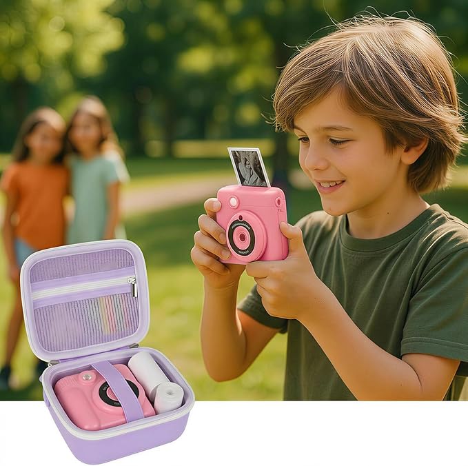 PAIYULE Kids Instant Print Camera Case with 3 Rolls Prints Paper Compatible with ESOXOFFORE for Dylanto for DUDUDRAGON for GKTZ for ETIKEZ for Dafotil Toddler Digital Cameras(Bear Light Purple)