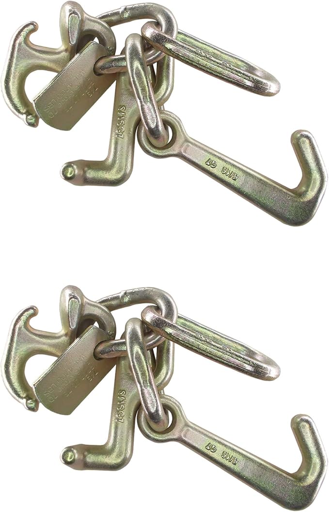 Mega Cargo Control 5/16" G70 RTJ Cluster Hook w/Link | Towing Hooks for Tow Truck, Heavy Duty Wrecker Hauler, Hauler Trailer (2 - Pack)