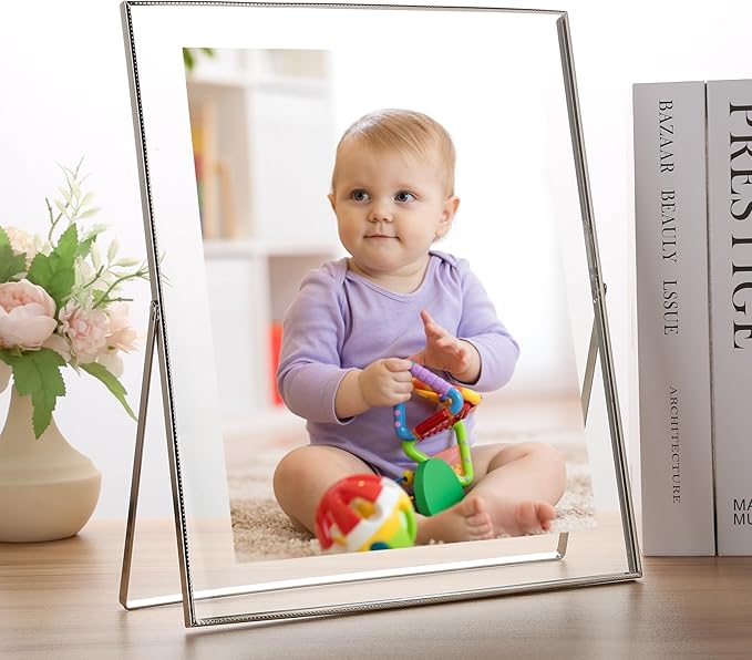 Silver 10x12'' Floating Frame 2pack For Photo Sizes(8.5x11'',7x9'',8x10''),Beautiful Metal Beaded Edge 8x10'' Floating Picture Frames,Adjustable Tabletop/Shelf Photo Frame