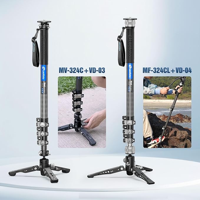 LEOFOTO Carbon Fiber Monopod with Pedal, 75.59" Portable Travel Monopod with Feet for Camera, Max Load 11.02LB/5KG, Compatible with Sony/Canon/Nikon/DSLR (MF-324CL)