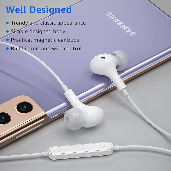 APETOO USB C Headphones for iPhone 17 16 15 iPad Air 5 Wired Earbuds for Samsung S26/S25/S24/S23/S22/S21 Magnetic Noise Isolating in-Ear Type C Earphones with Mic Volume Control for Pixel 8 7 6, White