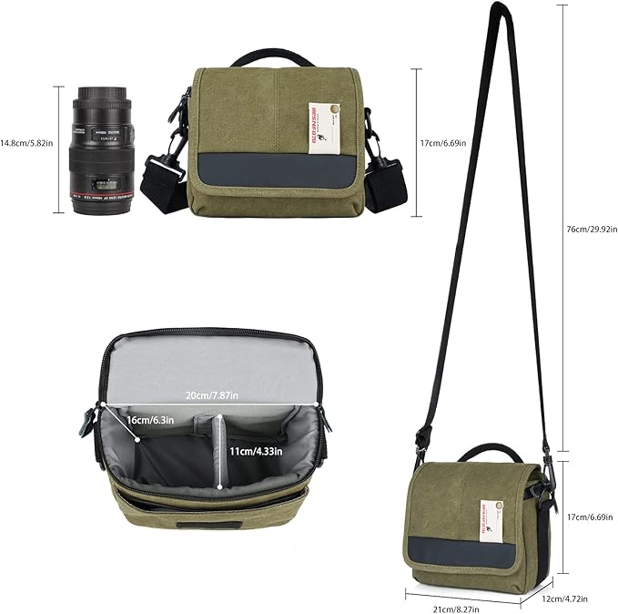 Besnfoto Camera Bag Small Crossbody Camera Shoulder Bag Purse Waterproof Canvas Cute Compact Camera Messenger Bag Case for Mirrorless DSLR SLR Women and Men