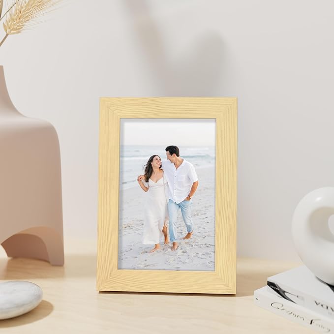Vittanly 4x6 Picture Frame, Made of Solid Wood and Shatterproof Plexiglass, Wooden Photo Frame for Wall Mounting or Tabletop Display, Picture Frame for Home Decor with Stand, Natural, 1 Pack