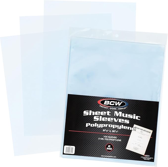 BCW Sheet Music Sleeves - Archival Quality, 100 Pack, 9 3/8x12 1/4 in