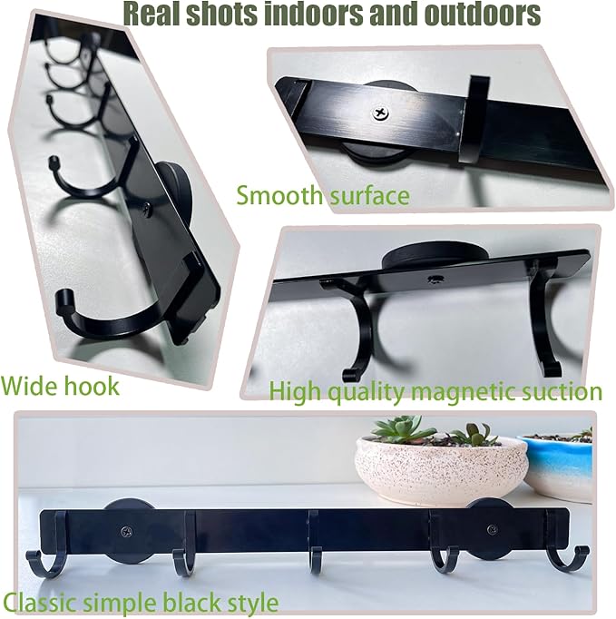 GYGhaoho Magnetic Utensil Holder Hooks, Wall Mount Utensil Hanging Storage, Magnetic Hook Rack for Refrigerator, Black Metal No Punching Hook, Kitchen Magnetic Rack Towel Bar Utensil Rack